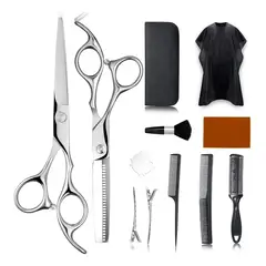 EVERSO - Set 12 Tijera Cortar Pelo Entresacadora Cabello Peluquería Plateado