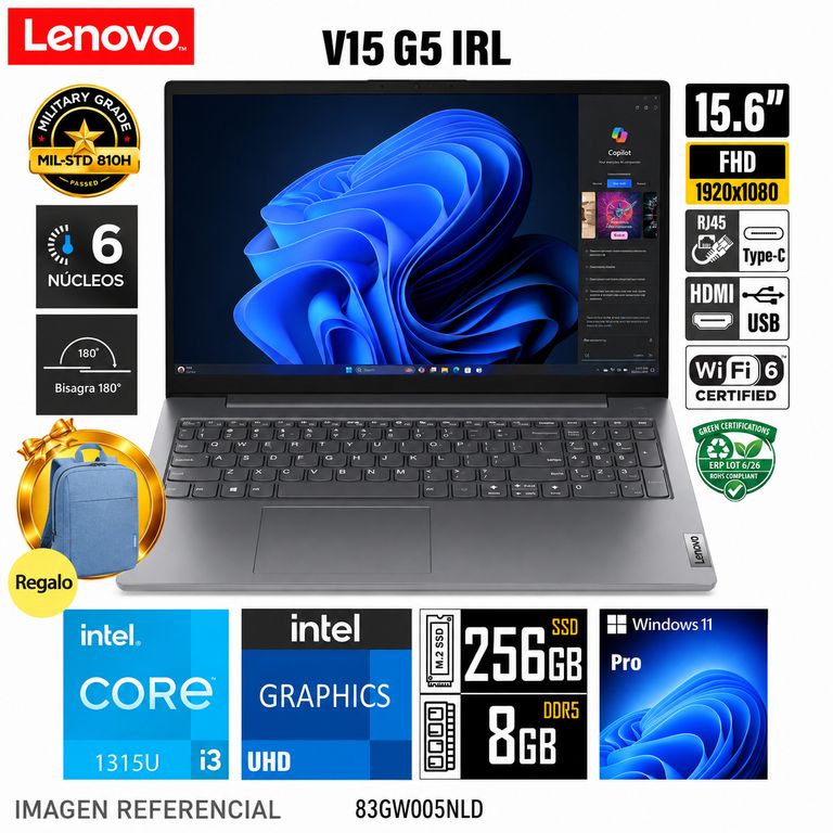 Laptop V15 G5 IRL Pantalla 15.6 FHD Intel Core i3-1315U RAM 8GB SSD 256GB -83GW005NLD