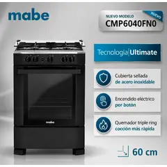 Mabe - CMP6040FN0 - Cocina De Pie 1 Horno 4 Hornillas Negro 60Cm