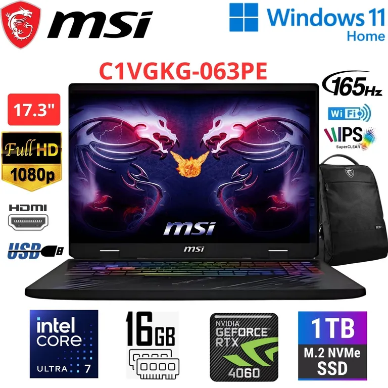 Laptop Gamer PULSE 17 AI C1VGKG Core Ultra 7-155H 16GB RAM,1TB,GeForce RTX4070 8GB,17.3″ W11H + mochila