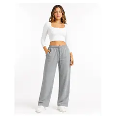 ENKI - Pantalón Palazo Mujer Franela Melange Cintura Elástica Cordón Ajustable Casual Urbano Suave