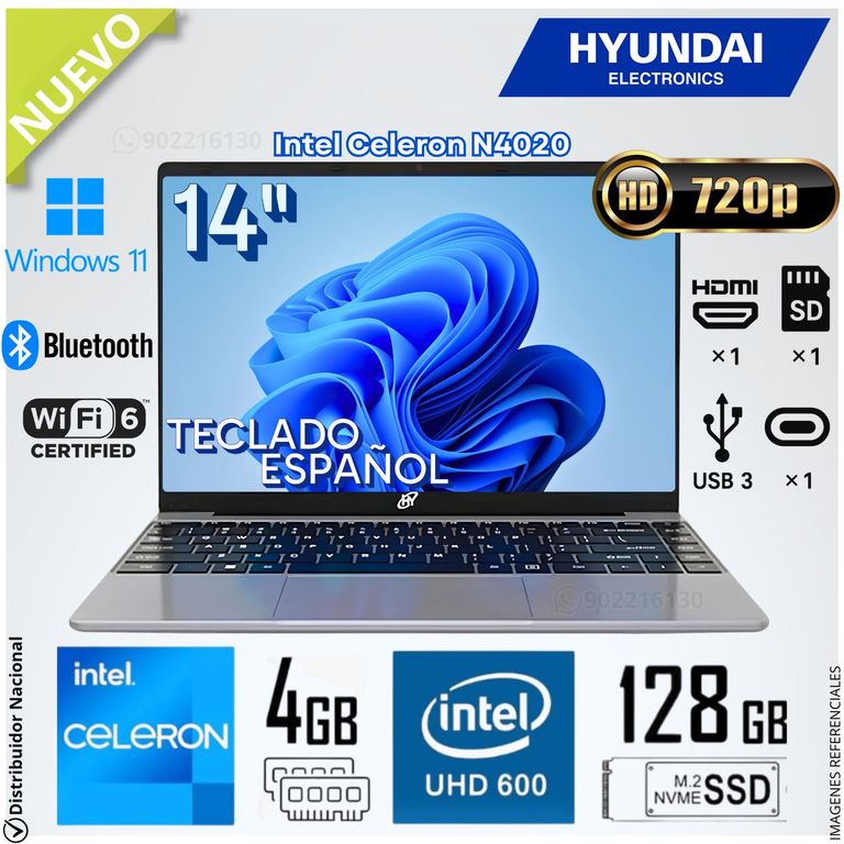 Laptop Notebook Hybook Plus Intel Celeron N4020 4GB RAM 125GB SSD 14" HD WIN11 HT14CC1C46SG