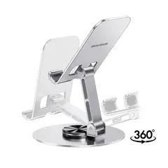 MOVISUN - Soporte Metálico para Celular Plateado Alta Calidad Antideslizante Rotación 360° Escritorio
