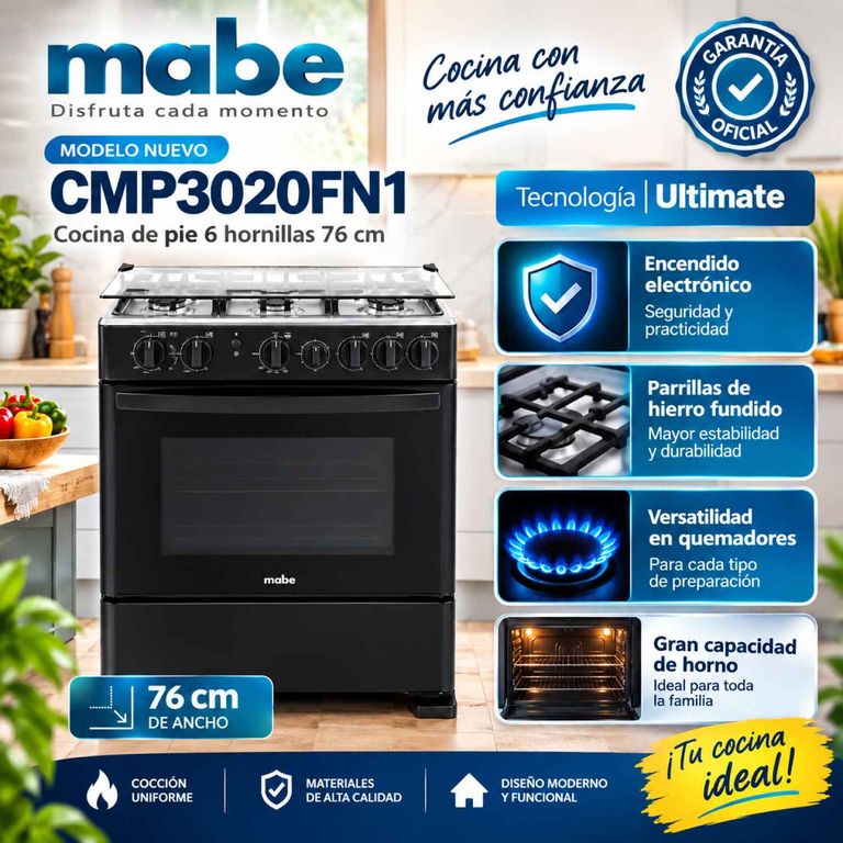 CMP3020FN1 - Cocina De Pie 6 Hornillas 76Cm Negro