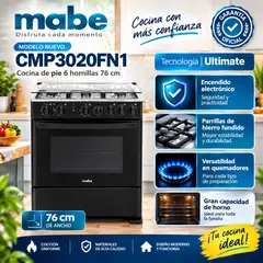 Mabe - Cocina De Pie 6 Hornillas 76 cm Negro CMP3020FN1