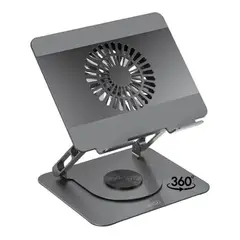XO ACCESORIOS - Soporte Plegable para Laptop XO Gris con Ventilador Enfriamiento Rotación 360° hasta 17.3 Pulgadas