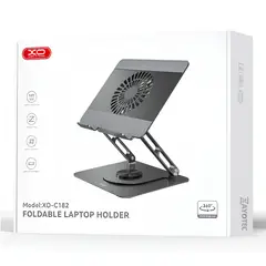 XO ACCESORIOS - Soporte Plegable Laptop XO Gris Ventilador Enfriamiento Rotación 360° hasta 17.3
