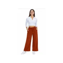 ENKI - Pantalón Baggy Mujer Lacre Franela de Algodón Cintura Elástica Ajustable Casual Urbano