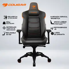 COUGAR - SILLA GAMER ARMOR EVO ALMOHADA MAGNETICA RECLINA 180°