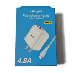 SUPER - Cargador Dual USB 4.8A Fast Charging con cable Tipo-C Compatible Samsung Xiaomi Motorola Doble Puerto Carga Rápida