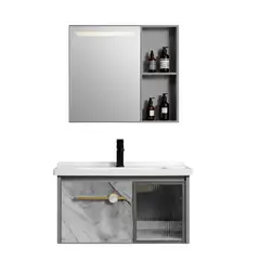 FRATELLI - MUEBLE DE BAÑO DE ALUMINIO + ESPEJO CON SENSOR LED - QH401 GRIS -