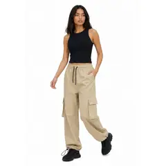 ENKI - Pantalón Cargo Wide Leg Mujer Color Hueso Tela Nova