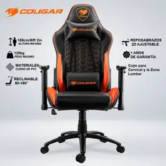 COUGAR - SILLA GAMER OUTRIDER COJIN LUMBAR Y CERVICAL RECLINA 180° REPOSABRAZO 2D AJUSTABLE