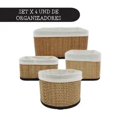 GENERICO - Set 4 und de Canasta Organizador Cesto Multiuso Bambú