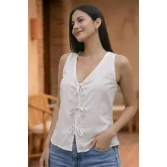 GENERICO - Blusa Lara manga cero con amarres en lino Karjam