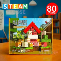 STM - Cubos magnéticos 3D didácticos STEAM caja 80 piezas HAPPY FARM