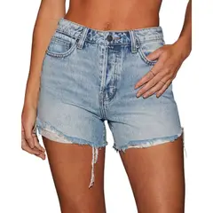 TIOZONEY - Shorts de mezclilla rectos con rotos