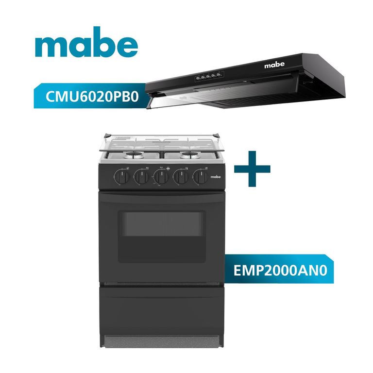 Combo Campana Extractora 60cm +Cocina a Gas 51cm Negro