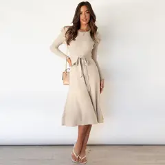 TIOZONEY - Vestido Casual Manga Larga Crema