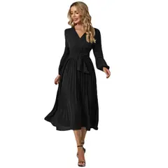 TIOZONEY - Vestido Largo manga larga Mujer- Negro