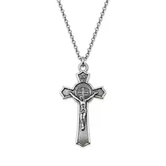 SANTORAL - Dije Cruz Cristo y San Benito con Cadena - Metal