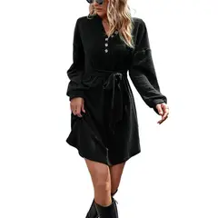 TIOZONEY - Vestido Midi Mujer -Negro