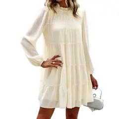 TIOZONEY - Vestido Midi Mujer -Beige