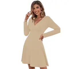 TIOZONEY - Vestido corto de manga larga-Beige