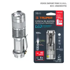 Truper - Linterna de Aluminio 1 LED 40 Lumenes con 1 Pila AA Recargable Compacta Portatil