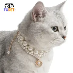TUPET SHOP - Collar Elegante para Mascotas con Perlas Blancas y Dije de Lujo