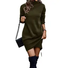 TIOZONEY - Vestido de cuello alto y manga larga