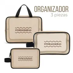 OEM - Organizador 3 Piezas Beige Transparente De Tela Oxford Con Asa