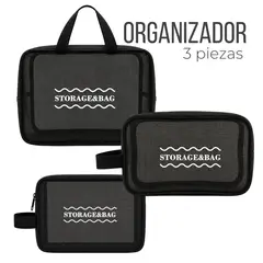 OEM - Organizador 3 Piezas Negro Transparente De Tela Oxford Con Asa