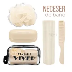 OEM - Neceser De Baño Beige Transparente Con Recipiente Peine Y Esponja De Baño Jabonera