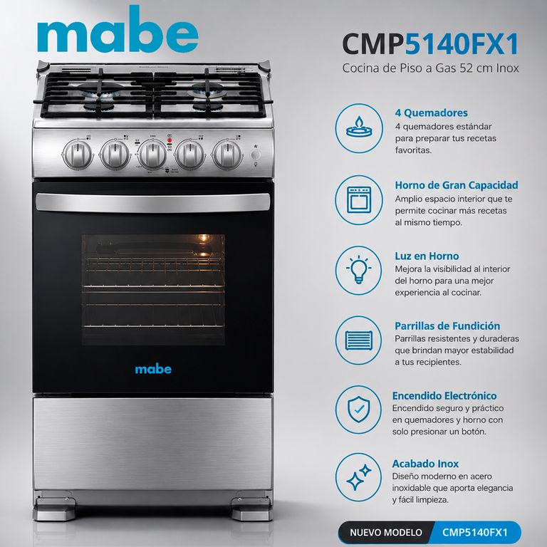 CMP5140FX1 - Cocina de Piso a Gas 52 cm Inox