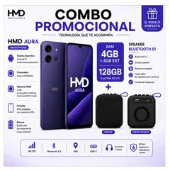 Nokia - COMBO SMART HMD Aura + SPEAKER BBLUETOOTH 8GRAM (4+ 4GB EXT)+ 128GB/ IP 54/ 6.56" / Batery 2 Days