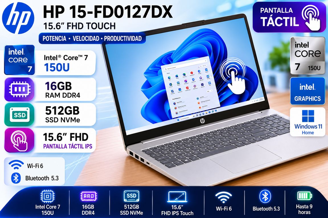 Laptop 15-FD0127DX 15.6″ FHD Touch Intel Core 7 150U 16GB 512GB SSD