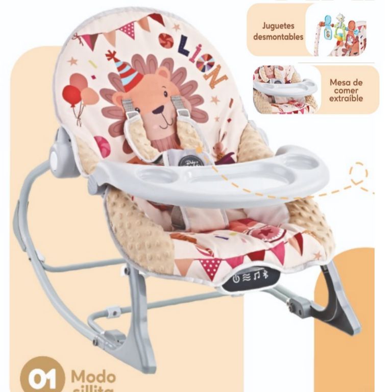 Silla Mecedora con Meza Vibradora Soporta 20kg + Bluetooth BEIGE