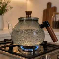 GENERICO - Tetera de Vidrio Borosilicato Oscuro 1400ML con Infusor y Mango de Madera