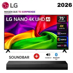 LG - Televisor 75” NANO 4K UHD AI Smart TV 75NU800BPSB 2026 + Soundbar