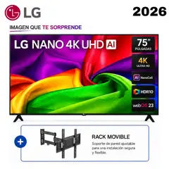 LG - Televisor 75” NANO 4K UHD AI Smart TV 75NU800BPSB 2026 + Rack