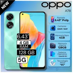 OPPO - Celular A78 5G 6.43" Pulg. 4GB RAM 128GB ColorOS 13.1 - Azul