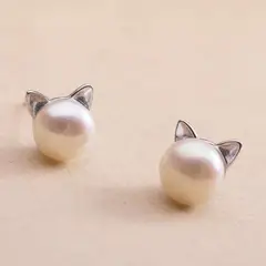 GENERICO - ARETES PARA MUJER - PERLAS CARITA DE GATO MINI