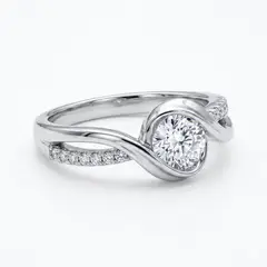 GENERICO - Anillo para Dama Plateado con Zirconia Central y Diseño Ondulado Elegante