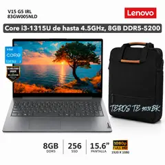 LENOVO - Notebook V15 G5 IRL, 15.6 FHD TN, Core i3-1315U de hasta 4.5GHz, 8GB DDR5-5200 + TEROS 9031BK