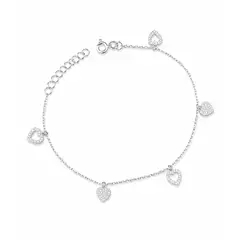 GENERICO - Pulsera de Plata 925 Corazones Colgantes con Circonias