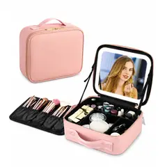 GENERICO - Maletín Neceser Para Maquillajes Con Luz Y Espejo Rosado