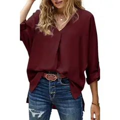 TIOZONEY - Camiseta suelta de mujer con cuello en V