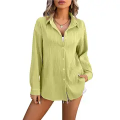 TIOZONEY - Camisa suelta con textura para mujer