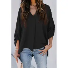 TIOZONEY - Camiseta suelta de mujer con cuello en V